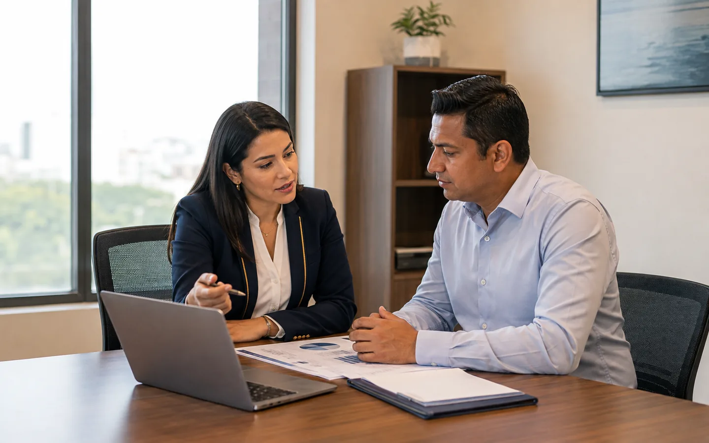 Asesoría profesional durante una conversación empresarial