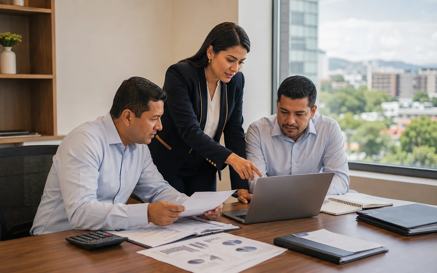 Profesionales de consultoría colaborando en una oficina