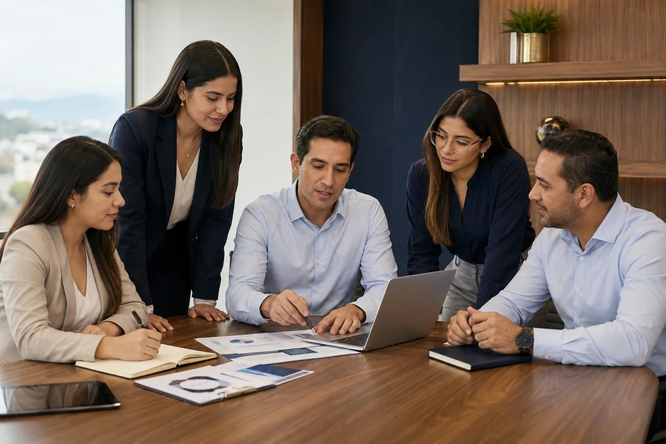 Composición grupal referencial y de demostración del equipo; no representa una fotografía real confirmada de los integrantes.